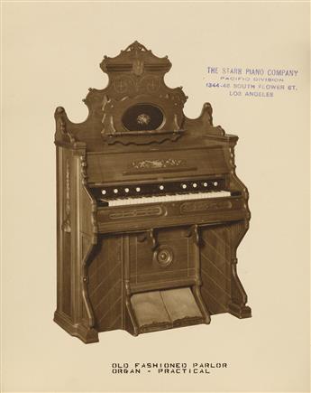 (MUSICAL INSTRUMENTS--PIANOS) Album of approximately 51 photographs of sound props for movie studios, including pianos and music boxes.